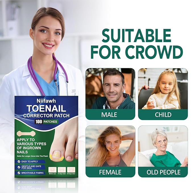 100pcs Ingrown Toenail Treatment, Breathable Ingrown Toenail Strips Ingrown Toenail Stickers, Toenail Corrector Patch with 3 Pedicure Tools for Ingrown Toenail