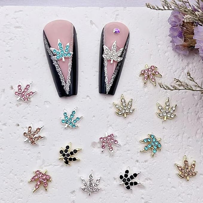 20 Pcs Fall Maple Leaf Nail Charms - Colorful 3D Alloy Crystal Maple Leaves Nail Rhinestones Mix Luxury Jewelry Gems for Women DIY Manicure