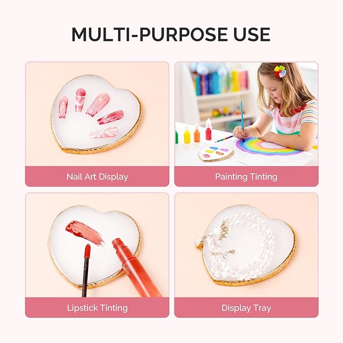 MelodySusie 1PC Heart Shape Resin Nail Art Palette, Professional Color Mixing Board for Gel Polish, Acrylics, Pigment Blending, Salon and DIY Makeup Artist Tool, White