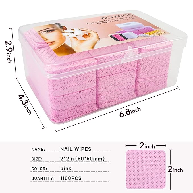Pink Lint Free Nail Wipes with Storage Case- 1080PCS Super Absorbent Nail Polish Remover Pads- Disposable Lint Free Wipes for Nail Polish Removal, lash Extensions Application, Nail Care