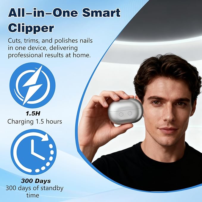 Fanyil Easy Clip Nail Clippers,Easyclip Smart Nail Clipper,Electric Nail Clipper, 3-in-1 Automatic Nail Trimmer, Polisher & Clip Storage with LED Light,for Seniors, Kids (Grey)