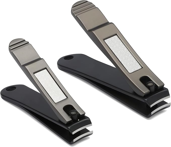 Nail Clipper Set for Men and Women, KLIPP Arched Zinc Alloy Nail Clippers with Built in Fingernail Files on Non-Slip Levers – Trim and Shape Finger and Toe Nails with Travel Nail Care Kit