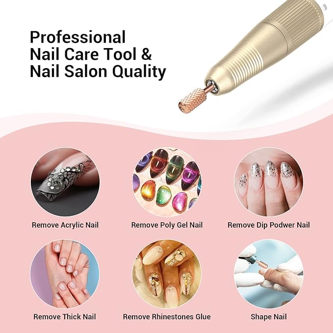 MelodySusie Safety Nail Drill Bits, 3/32'' Smooth Round Top Large Barrel Carbide Bits, Suitable for Manicure Pedicure Cuticle Gel Polishing, Beginners Bits, Rose Gold, Series Bit-S, Extra Coarse