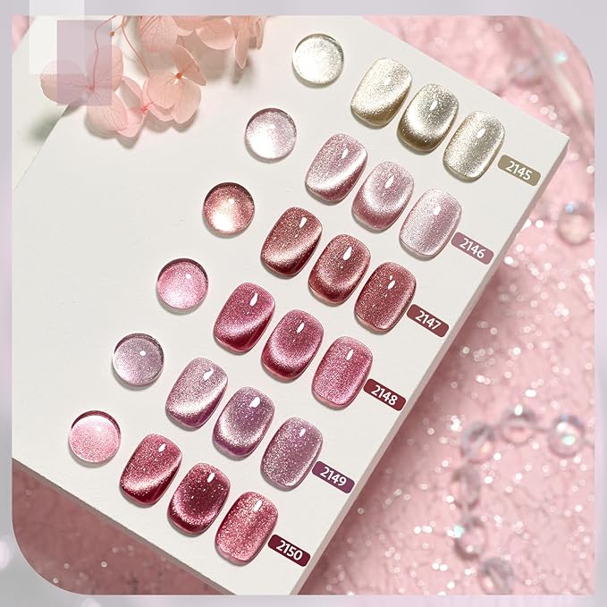 GAOY Glitter Cat Eye Gel Nail Polish Set with Magnet Pink Galaxy for Holographic Cat Eye, Salon Gel Manicure and Nail Art DIY at Home
