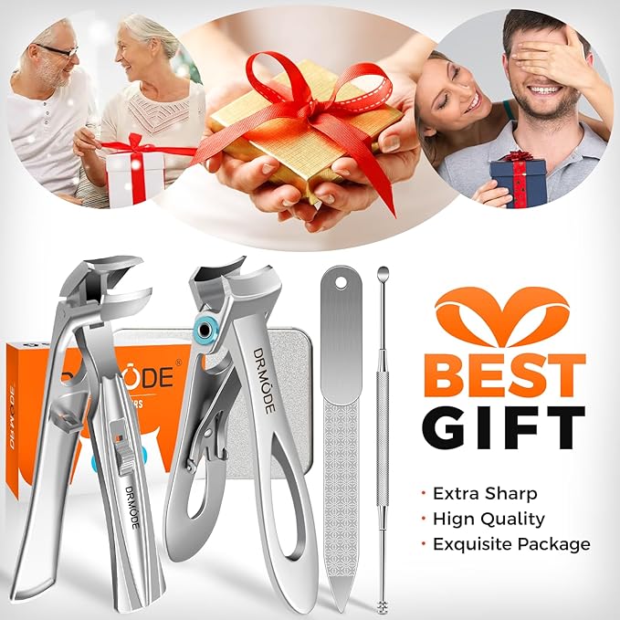 Toenail Clippers for Thick Nails for Seniors, Angled Head Large Toe Nail Clippers for Men with Catcher, Heavy Duty Wide Opening Fingernail Clippers Ultra Sharp Nail Cutter Trimmer- Silver