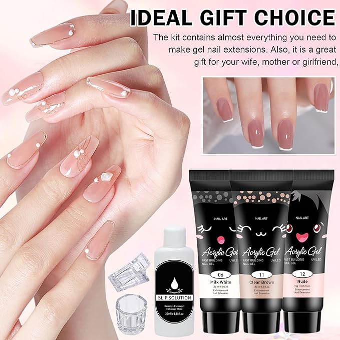 Poly Nail Gel Kit,10PCS Nude Poly gel Nail Kit Starter Kit,Kit De Poly gel Para Uñas Completo,with Slip Solution Dual Nail forms - Set B(Nude)