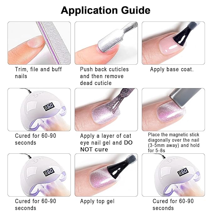 RARJSM Aurora Cat Eye Gel Nail Polish Purple Pink Velvet Silver Glitter Universal Galaxy Shimmer Star Effect Gel Polish with Magnet Stick Single Bottle UV LED Curing Require Soak Off Home Salon