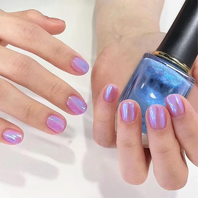 COSMOO Blue Shimmer Nail Polish, Shimmer Blue Long-Lasting Quick Dry Nail Lacquer, Shimmer Iridescent Nail Art Varnish