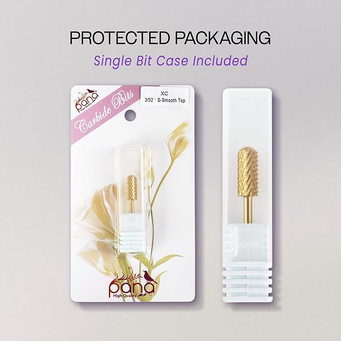 PANA 3/32" Small Smooth Round Top Safety Carbide Nail Drill Bit for Gel Polish & Acrylic Removal Nail Salon Manicure Pedicure Electric File Tools (Small Barrel - Gold, Extra Coarse)