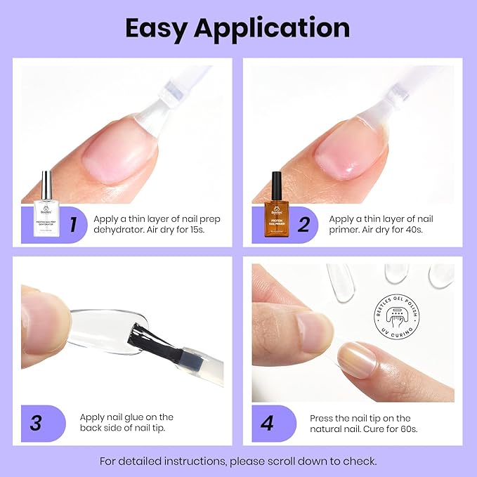 Beetles Nail Primer 15ml Protein Nail Prep for Gel Nail Polish, Upgraded Formula 2 in 1 Nail Bond No Lifting, Peeling, HEMA Free & Acid Free for False Nail Tips Acrylic & U V Gel Gifts for Women