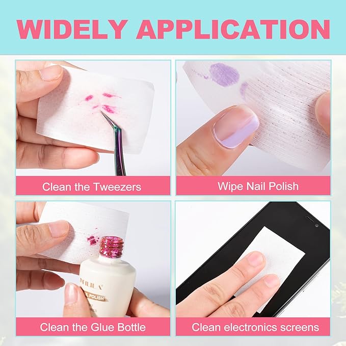 NXJ INFILILA Lint Free Nail Wipes, 600CS Natural Wood Pulp Nail Prep Wipes, Absorbent Acetone Nail Polish Remover Lash Extensions Glue Nail Cleaning Pads for Salon Supplies