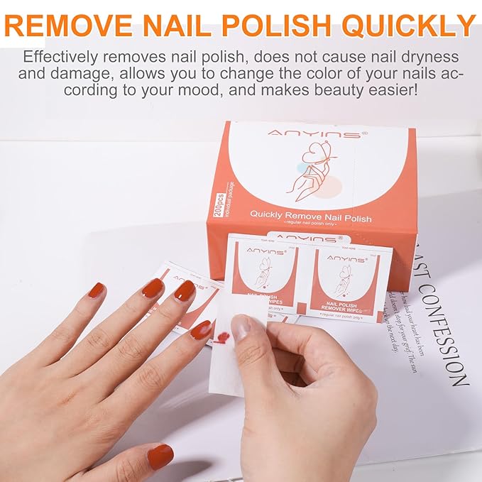 Nail Polish Remover Pads,200PCS Fast Remove Nail Polish Remover Wipes with Nutrition Oil Individually Wrapped Professional Nail Salon and Home Use