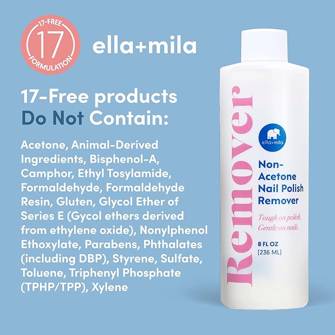 Ella+Mila Non-acetone Nail Polish Remover - Nourishing & Conditioning Acetone Free Nail Polish Remover - Gentle on Nails - 8oz