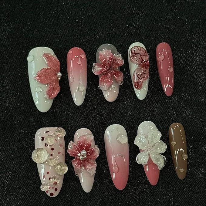 Iridescent Flower Nail Art Stickers, 4 Sheets Crystal Shell Design, Jelly Flowers Decals for Summer Manicure