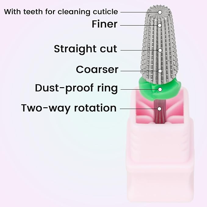 Delanie 5-in-1 Carbide Nail Drill Bit for Professional Nail Tech, 3/32", Coarse Grit