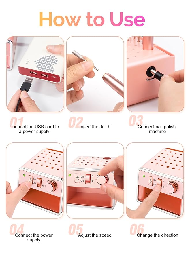 Electric Nail Drill Machine, Professional Electric Nail File for Dip Powder Nail Filer, Efile Manicure and Pedicure Tools with Storage Nail Accessories Function for Grinding Polishing Trimming,Pink