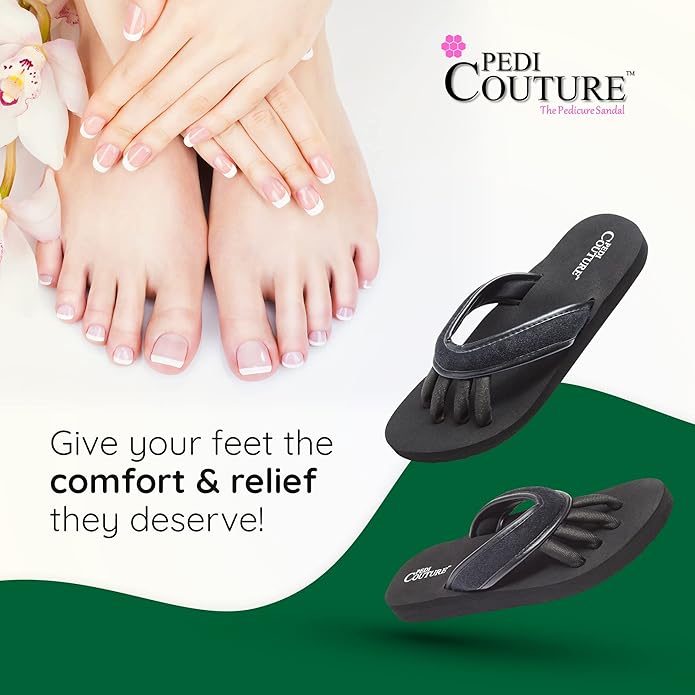Pedi Couture Pedicure Sandals with Built In Toe Separators for Women - Comfortable Spa Style Flip Flops for Home, Salon, Yoga & Gym Use