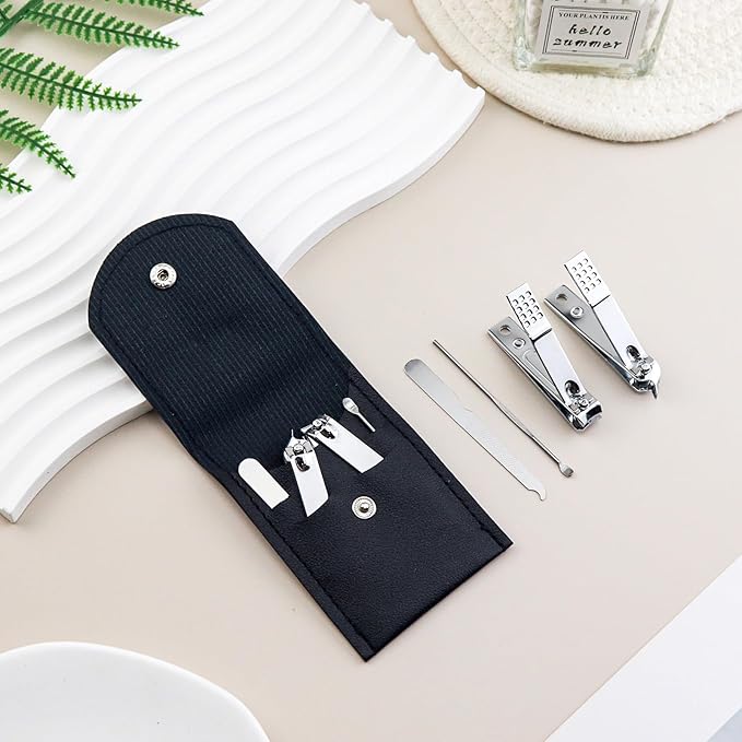 200 Sets Finger Nail Clipper Set Bulk,4 in 1 Black Adult Stainless Steel Travel Manicure Kit with Case Individually Wrapped Nail Clippers Bulk for Homeless,Hotel,Charity