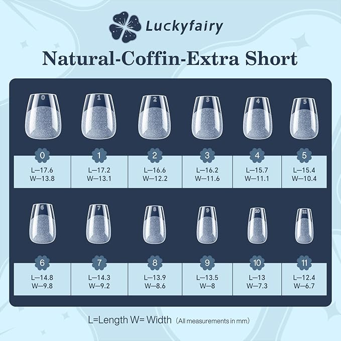 Luckyfariy Extra Short Coffin Nail Tips, 240Pcs Pre-shaped Half Matted Full Cover Ballerina Fake Nails Press on Extension, Soft Gel Clear Tips Home DIY Mani 12 Sizes