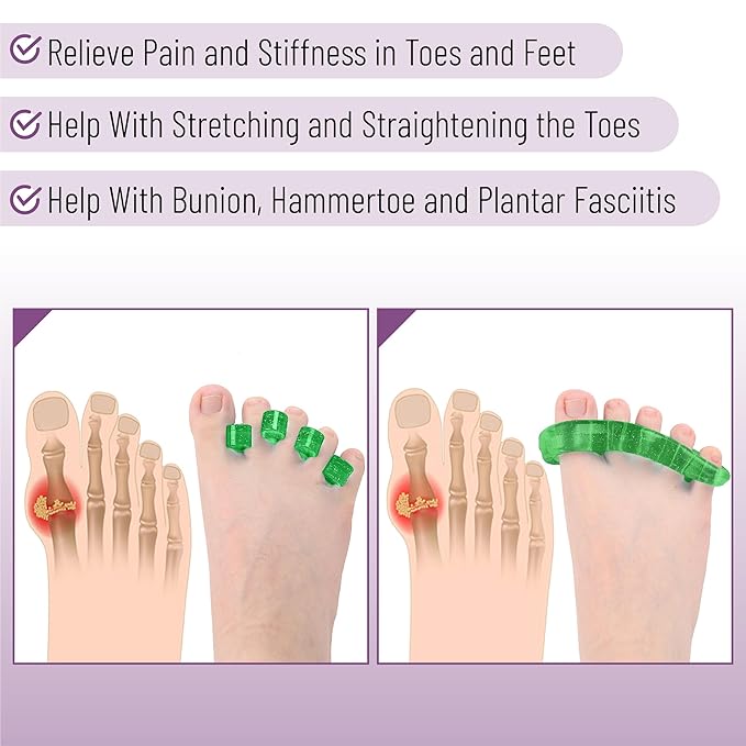Dr. JK- ToePal Gel Toe Separator, 4 Pairs, Toe Spacers, Bunion Corrector, Green & Blue, Christmas Gifts