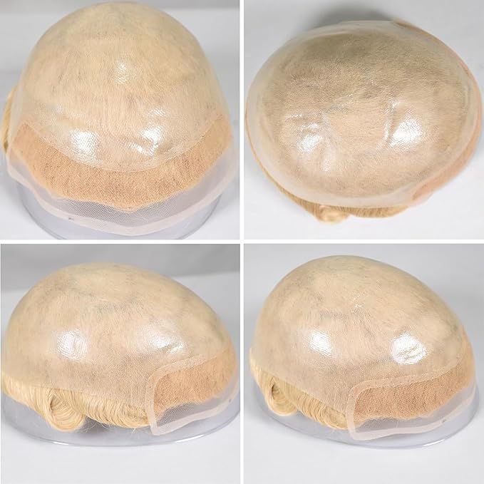 Human Hair Toupee for Men 10x8 Inch,European Human Hair Lace Front Natural Hairline Hair Pieces with 0.06mm Thin Skin PU V-looped Men's Hair Replacement System (#22 color,100% human hair)