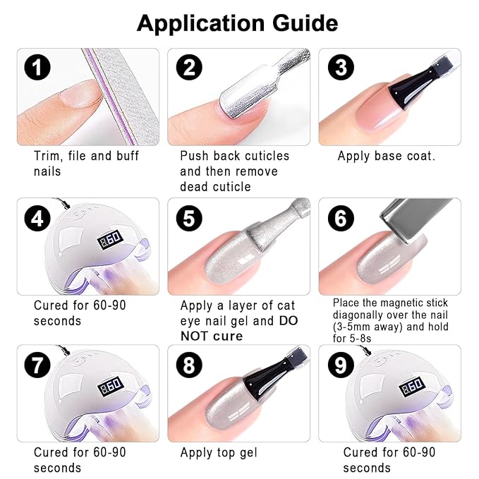 RARJSM Silver Diamond Cat Eye Gel Nail Polish Reflective Translucent Clear White Glitter Cateye Gel Polish 15ml Single Bottle with Magnet Stick UV LED Curing Requires Soak Off for Home Salon