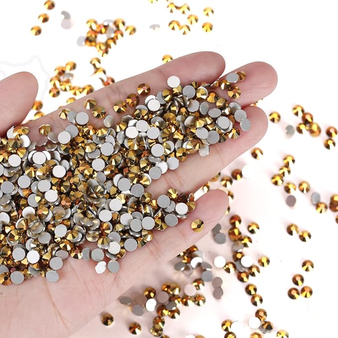 Novani Rhinestones Flatback Rhinestones Glass Gems Stones Jewels Round Gemstones Non-Hotfix Crystal for Nail Crafts,SS12,1440 Pieces,Gold