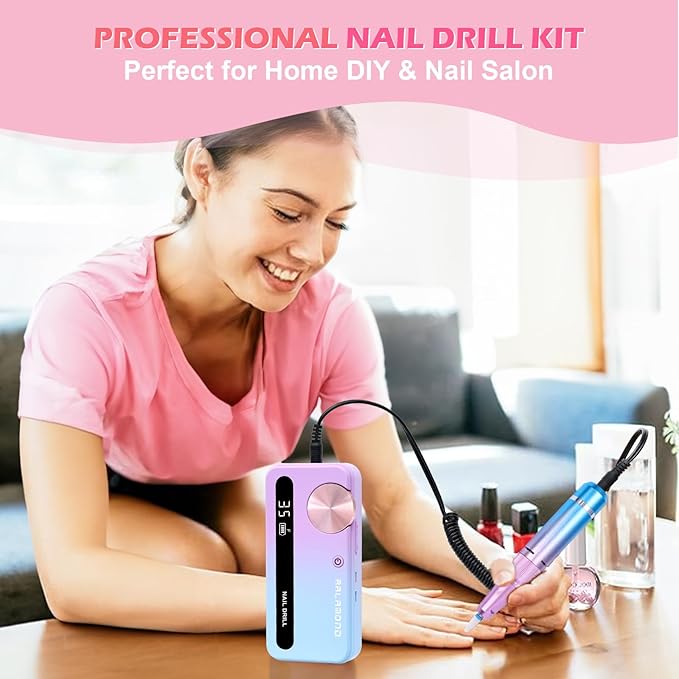Cordless Nail Drill Professional, 35000RPM Electric Nail File, Portable Nail Drill with Bits, Nail Filer Electric with Adjustable Speed & Direction, Acrylic Nail Tool for Salon & Home Use(Blue Purple)