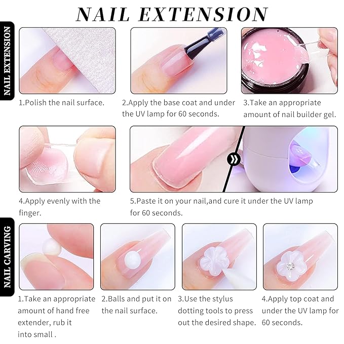 4.AIJIMEI 4in1 Nail Extension Builder Gel Solid Builder Nail Gel Extension Set for Beginners Nail Art DIY at Home Set Clear&White Non Stick to Hands (2)