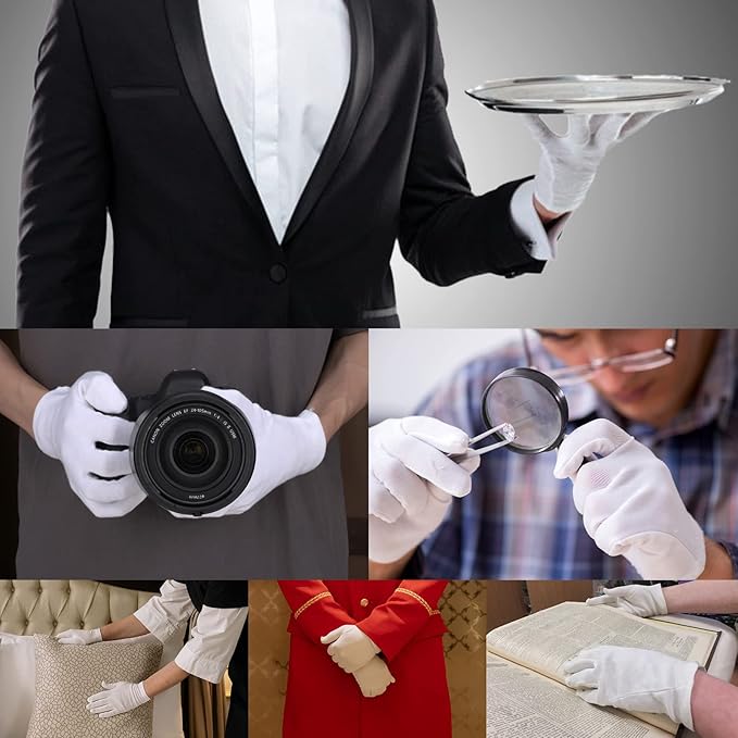 10 Pairs Archival Photo Gloves, White Small Work Gloves For Handling Art Working Photography Men & Womens Cloth Gloves Liners Bulk for Handling Jewelry, Film, Photo, Coin Metal Inspection