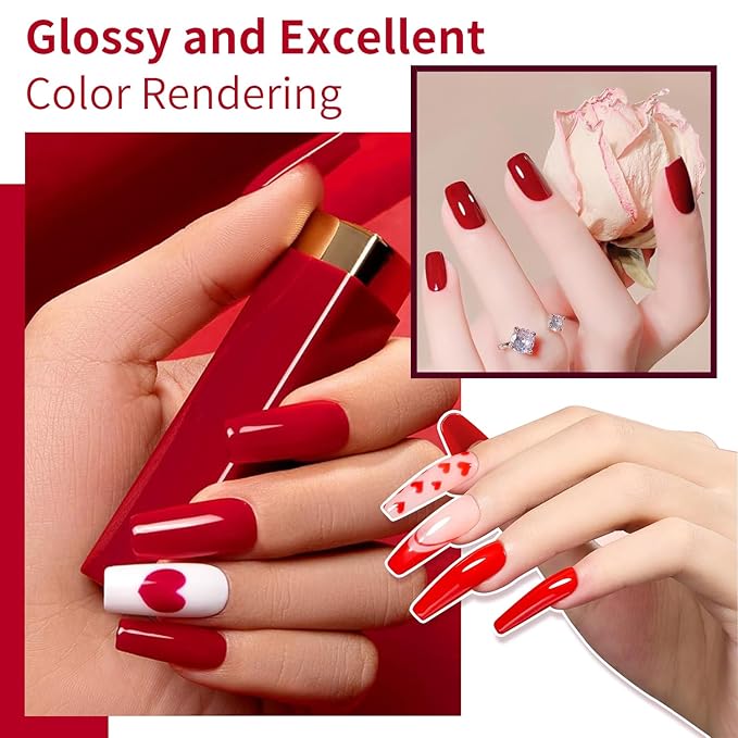 JR 9pcs 15ml Deep Red Burgundy Gel Polish Set Crimson Soak Off Polish Dark Cherry Gel Polish For Nail Salon Gift Red