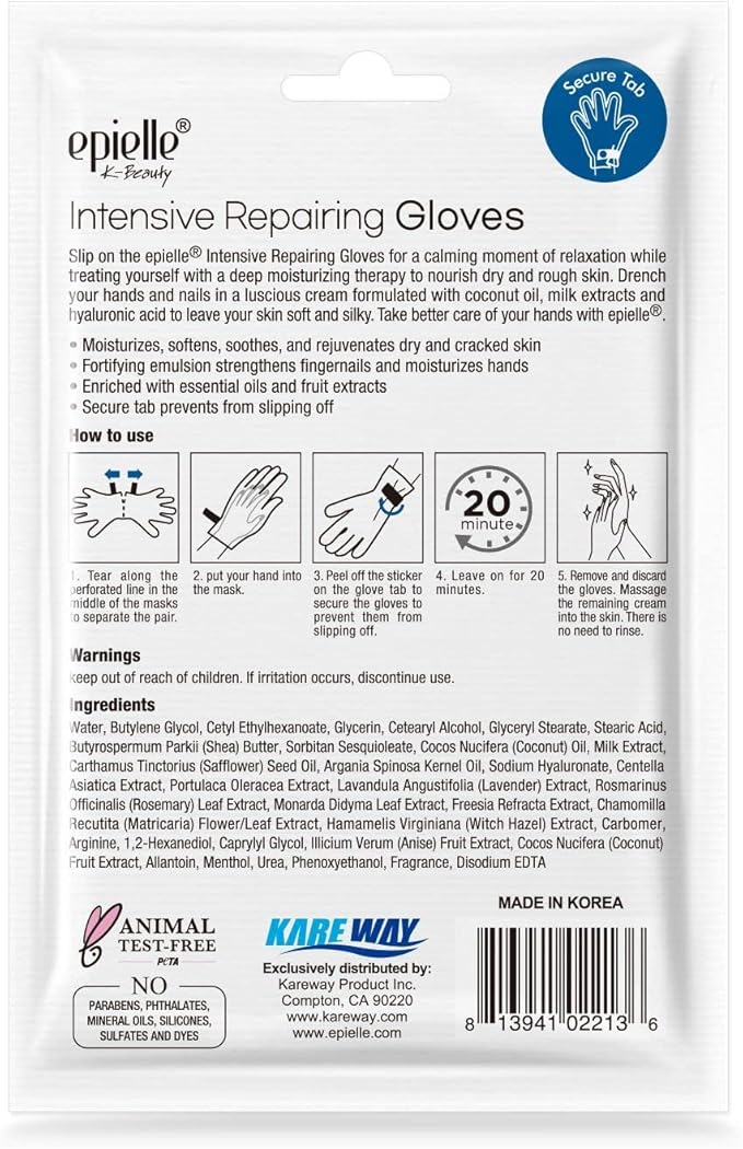 Epielle Intensive Repairing Hand Masks 6 Pairs, Deep Moisturizing Gloves for Dry, Cracked Hands, Repair with Coconut Oil & Milk Extract, Korean Skin Care, Spa Set, Self Care Gifts for Women