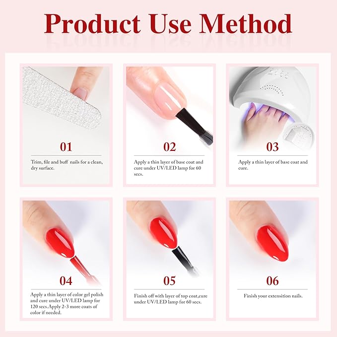 Double Rhythm Gel Nail Polish Set of 6 Colors Baby Light Pastel Milky Nail Polish Starter Kit Art DIY Salon Home (Red Glitter Dark Neon Red Maroon Burgundy,Kit 15)