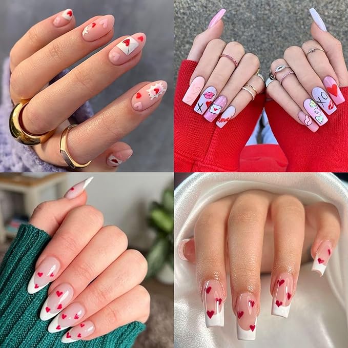 6 Valentine's Day Nail Art Stickers 3D Self-Adhesive Sexy Lips Nail Stickers Red Love Rose Kiss Angel Letter Heart Shape DIY Nail Design Decoration Women's Valentine's Day