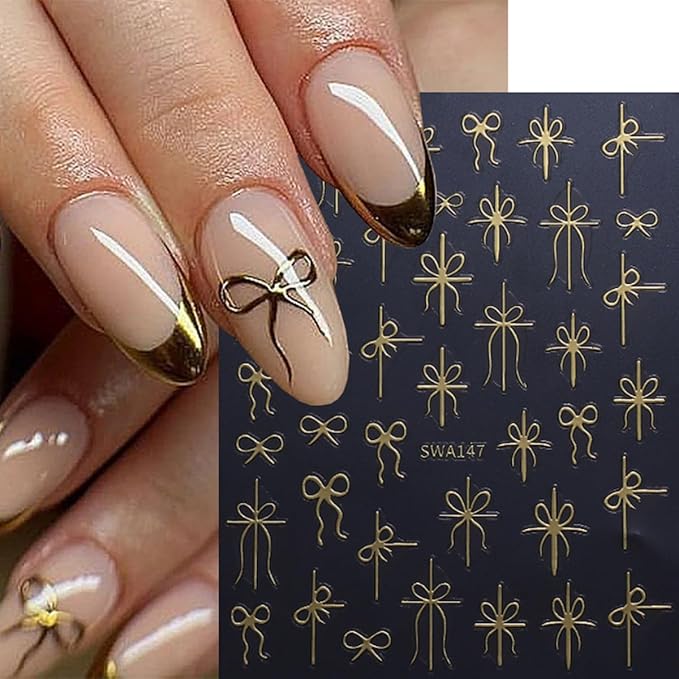3 Sheets Christmas Nail Stickers for Nail Art WLGDLH 3D Self Adhesive Nail Art Stickers Multicolor Bow Nail Decals Bow Heart Nail Supplies for Women DIY Christmas Decorations