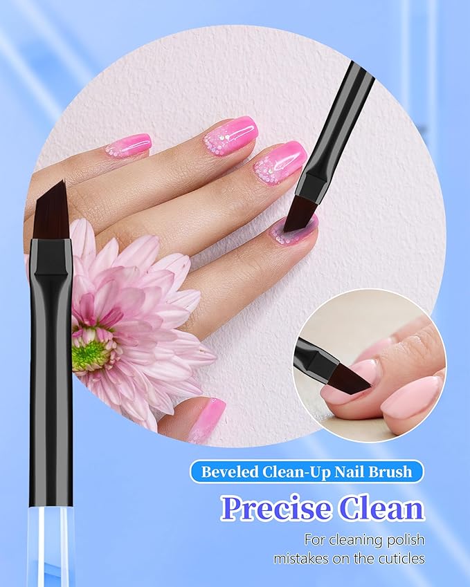 3PCS Nail Art Clean Up Brushes, Round/Angled/flat Acetone Resistant Gel Nail Polish Remover Brush, Nail Brushes for Tidying Up Polish Mishaps on Cuticles, and Nail Art Designs(Marble Blue)