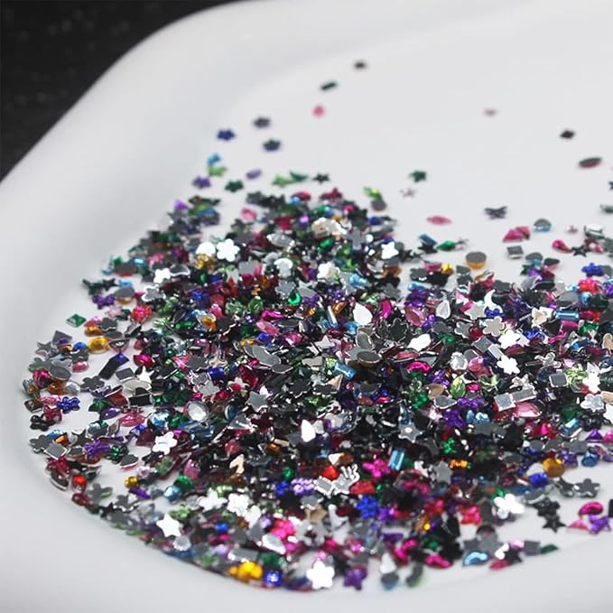 3000Pcs Colour Nail Charms 3D French Petite Nail Rhinestones Colorful Nail Gems Multi Shape Crystal Exquisite Mini Heart Star Glitter Nail Art Charms Cute Nail Supplies Decoration for Women Acrylic