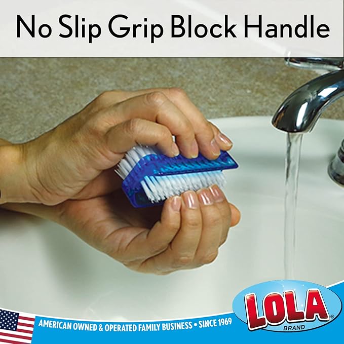 LOLA Classic Hand & Nail Brush, 2 Sided - 3 Pack, Soft & Stiff, Long-Lasting, Comfortable No-Slip Grip, Cleans Hands & Fingernails, White