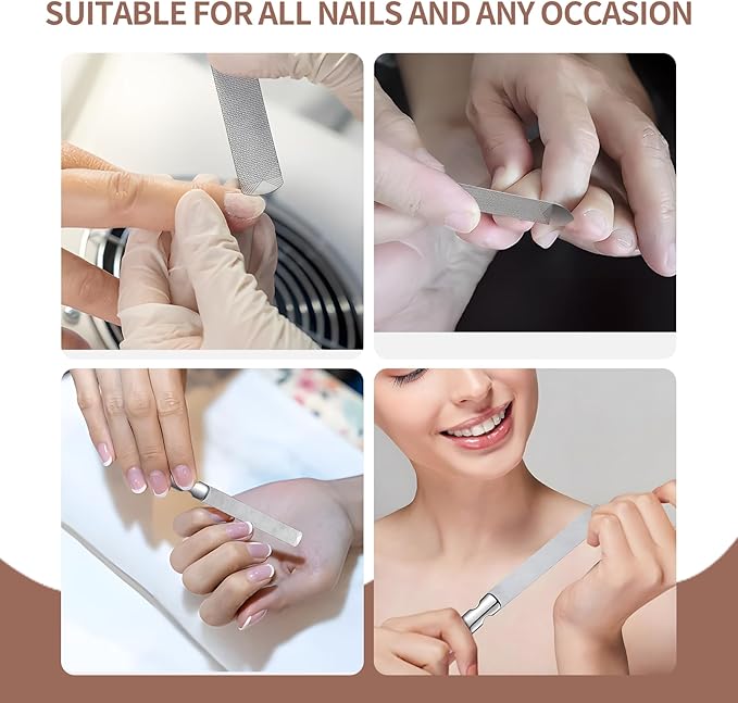 Metal Nail File (3 Pcs), Nail Files for Natural Nails & Toenails, Thick Nails Made of Stainless Steel, Double Sided Metal Nail Files with Anti-Slip Handle for Fingernail Toenail, Home or Salon Use