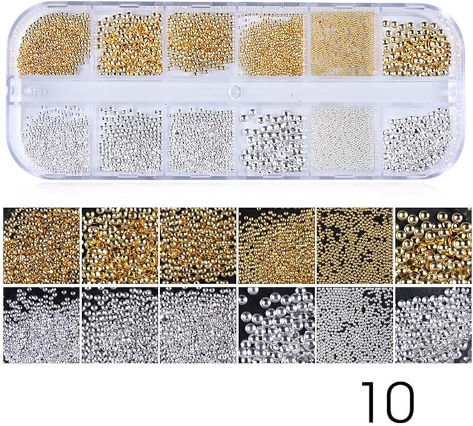 0.8mm Caviar Beads for Nails 6 Sizes Mini Small Stainless Steel Nails Art Decorations Gun Grey Beads DIY Tool Flatback Studs Accessories Gold Charms for Nails Small Gems Variety Pack (Copper)