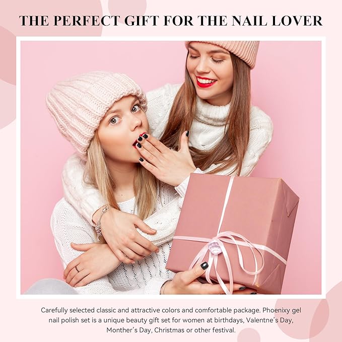 phoenixy 30 PCS Gel Nail Polish 25 Colors Gel Nail Polish Set with Base Coat Glossy Matte and Glitter Top Coat Pink Red Green Starter Gift for Women - PCB9041