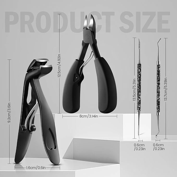 BEZOX Toenail Clippers Kit for Seniors – The Ultimate Solution for Thick & Ingrown Toenails with Curved Head Toe Nails Clippers, Long Handle Toenails Clippers Thick Nails, Nail File & Toenail Lifter