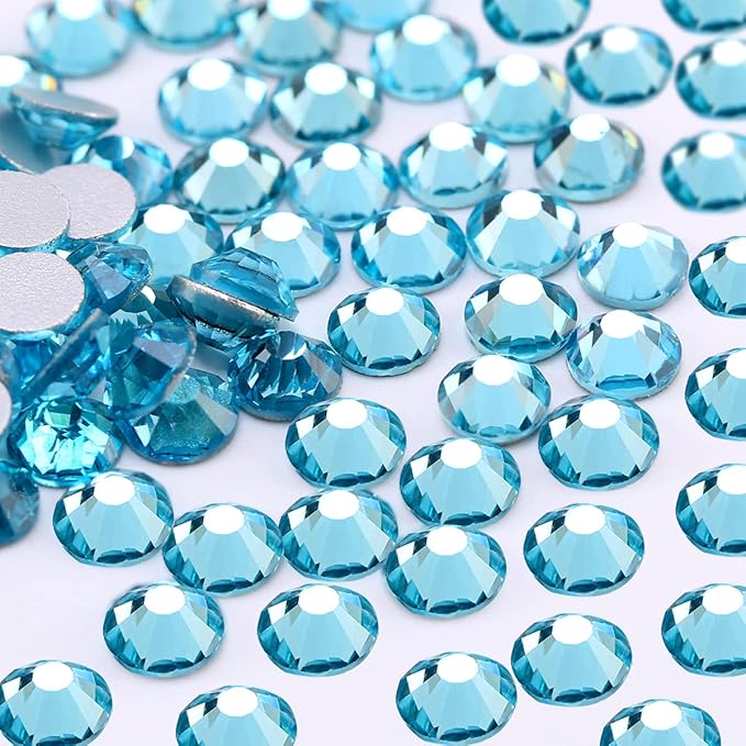 Novani Rhinestones 1440pcs SS10 Glass Rhinestones Crystal Flatback Gemstones for Crafts Nails Makeup Bags and Shoes Decoration(SS10, Aquamarine)