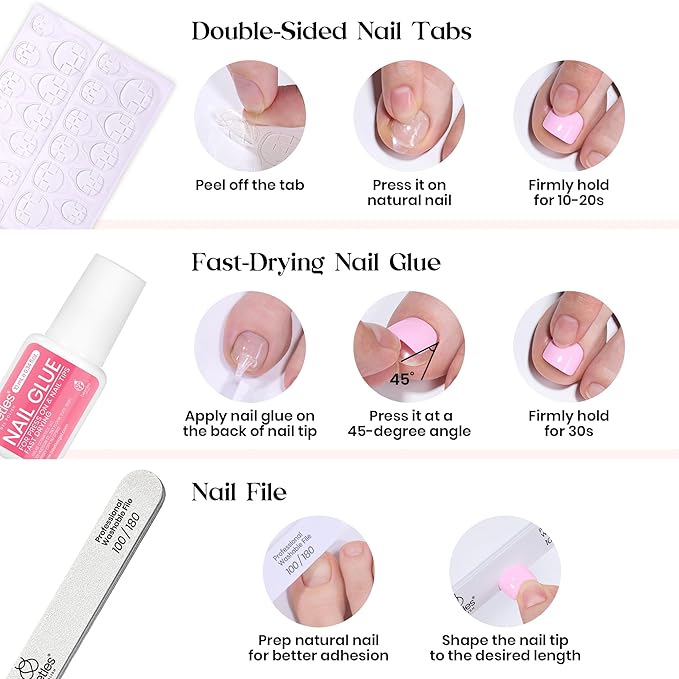 Beetles Toe Nail Press ons Kit 288Pcs 12 Colors, Press on Toenails Short Squaval Glossy Glitter With Nail Glue & Nail Tabs Stickers, Natural Fit Lightweight Fake ToeNails Nail Art For Women Girls