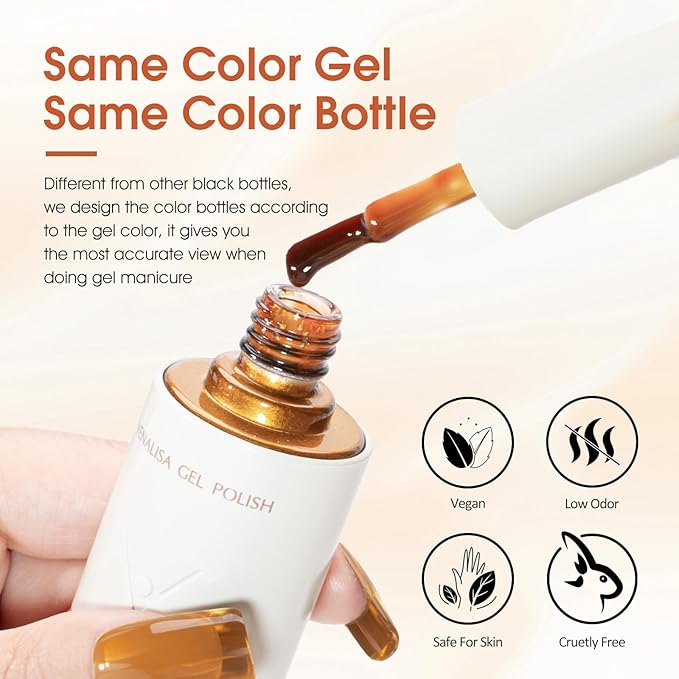 VENALISA Gel Nail Polish Set, 5 Colors 10ML Gel Polish Kit Jelly Color Brown Yellow Orange Red Cat Eye Glitter Soak Off Salon Manicure DIY at Home Nail Art For Girls Women