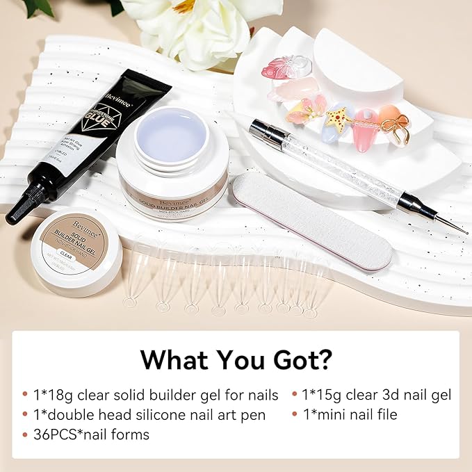 Solid Builder Gel and 15g Rhinestones Glue, Sculpting Gel for Nail Art Clear Non-Stick Hand For Modeling, Sculpture, Nails Extension UV/Led Manicure DIY At Home