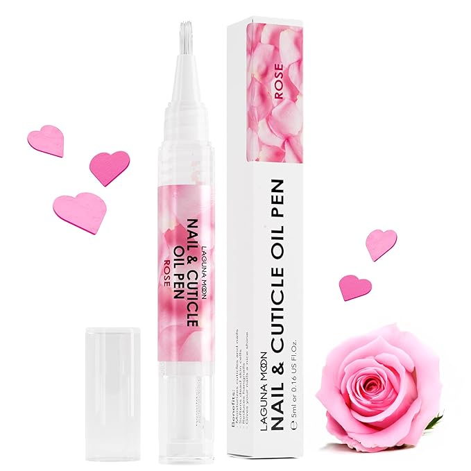 Cuticle Oil Pen for Nail - Lagunamoon Nail Oil for Nail Care & Nail Growth - Nourish, Soothe & Moisturize Damaged Nails - Rose, 5 ml