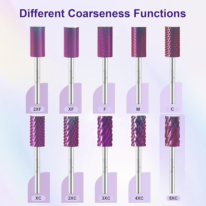 3/32" Large Barrel Bit Tungsten Carbide Nail Drill Bit Safety Bit for Gel & Acrylic Removal, Right Way Rotating Efile Tip, Salon Electric File Accessory (5XC Girt, Purple)
