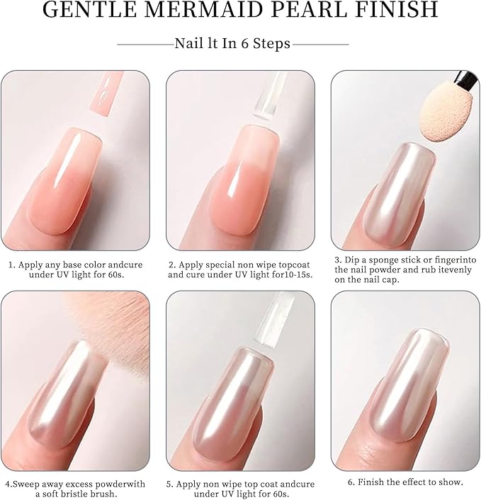 White Pearl Chrome Nail Powder, High Gloss Mirror Effect Pearlescent Iridescent Glitters Powder Mermaid Pigment for Nail Art Decoration