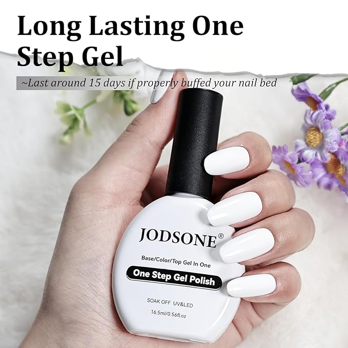 JODSONE White Gel Polish Top Base Coat,16.5ml 3-in-1 One Step Gel Polish,Base Color Top Gel in One, Save Time,Long Lasting